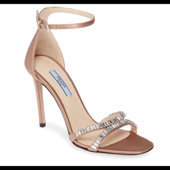 Prada Shoes - SALE ❤️Prada Crystal Nude Satin Ankle Strap Heels